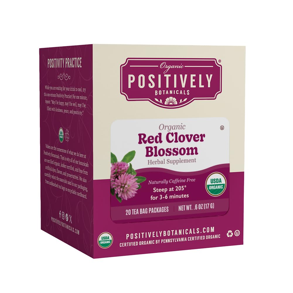 Positively Botanicals, Organic Red Clover Blossom Herbal Tea Bags, 20 Count
