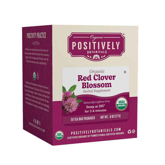 Positively Botanicals, Organic Red Clover Blossom Herbal Tea Bags, 20 Count