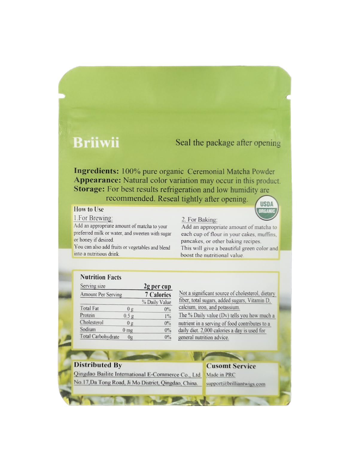 Briiwii Organic Matcha Powder Premium Japanese Matcha Green Tea Powder for Matcha Latte, Smoothies & Daily Drink, First Harvest, 30g