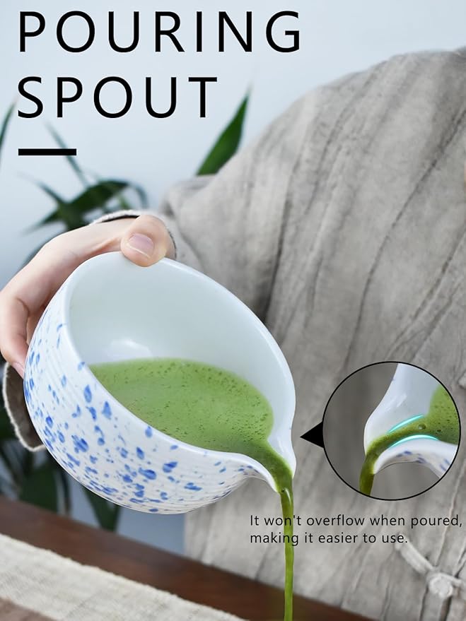 Artcome Matcha Tea Set - Ceramic Matcha Bowl with Pouring Spout, Bamboo Whisk, Whisk Holder, Tea Scoop & Matcha Manual