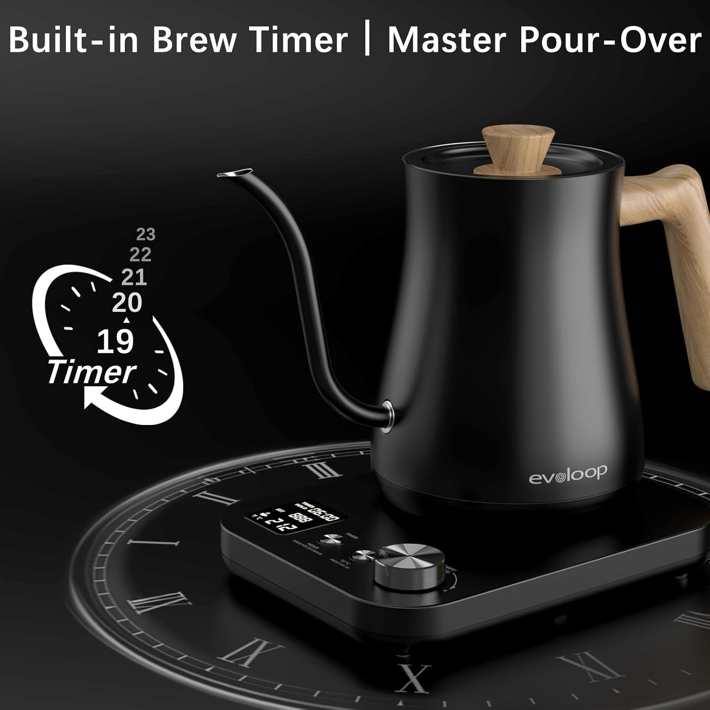 Gooseneck Electric Kettle, Electric tea Kettles, ±1℉ Temperature Control for Pour-Over Coffee &amp; Tea Brewing, Stainless Steel Inner, Quick Heating, Boil Hot Water, 1200W/0.8L (Black Wooden)