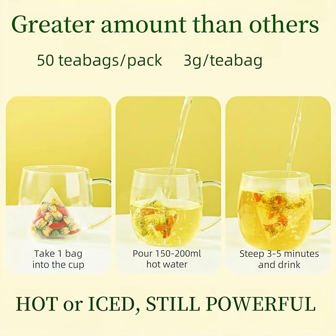 Eastrue Organic Goji Berry & Chrysanthemum Herbal Tea,50 Tea Bags,Stress Relief & Better Sleep,Non-GMO,Caffeine-Free