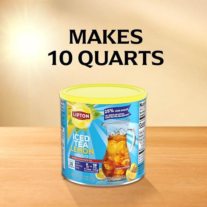 Lipton Reduced Sugar Iced Tea Mix, Lemon Flavor, Makes 10 Quarts (Pack of 6)