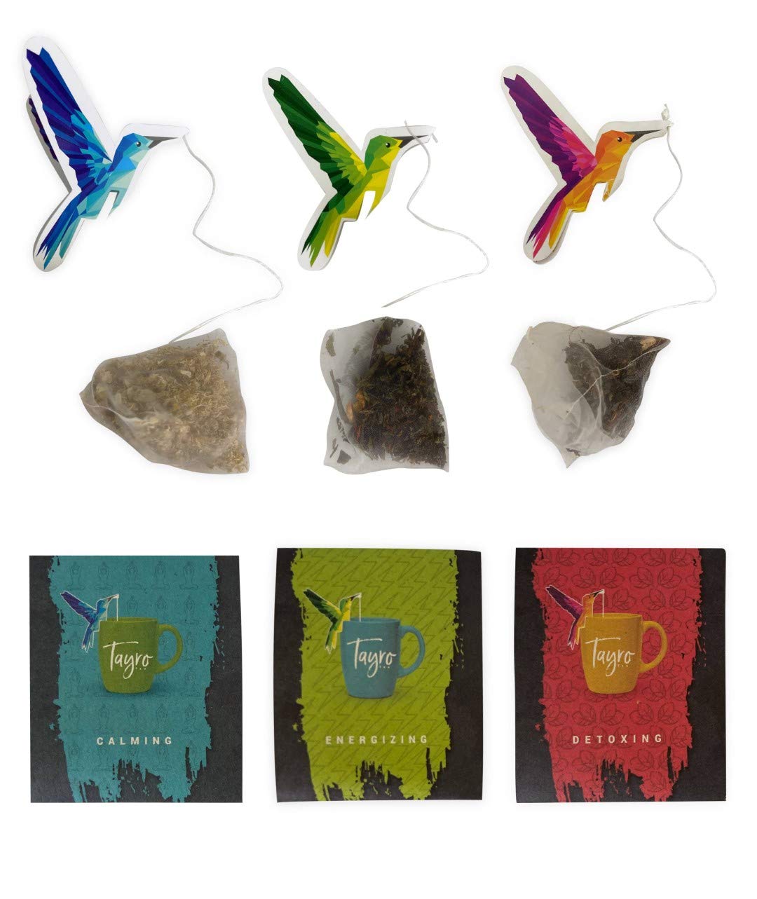 Tayrotea Organic Pyramid Tea Bags - 12 Count, Elegant Hummingbird Design