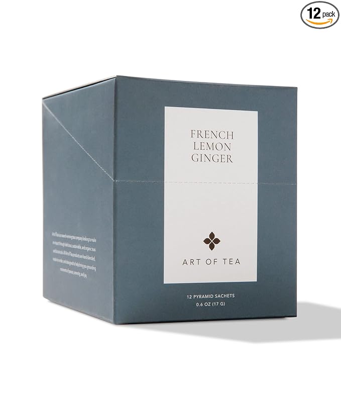 Art of Tea, French Lemon Ginger, 12 Count Eco Friendly Premium Quality Pyramid Tea Bags Sampler Box, Naturally Decaffeinated