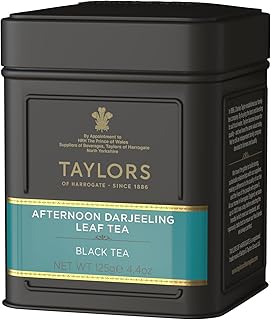 Taylors of Harrogate Afternoon Darjeeling, Black Tea, Loose Leaf, 4.41 Ounce Tin Caddy (Pack of 1), Delicate, Sweet & Floral, Caffeinated, Premium Whole Leaf Tea