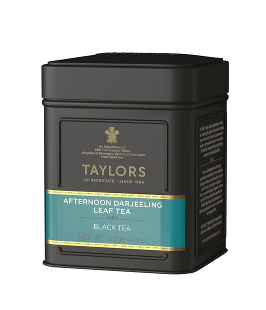 Taylors of Harrogate Afternoon Darjeeling, Black Tea, Loose Leaf, 4.41 Ounce Tin Caddy, Delicate, Sweet & Floral, Caffeinated, Premium Whole Leaf Tea