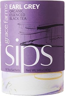 Grace Farms Organic Earl Grey Black Tea, 16 Pyramid Sachets | Bergamot Oil | Fairtrade & Kosher |Gives Back 100% of Profits