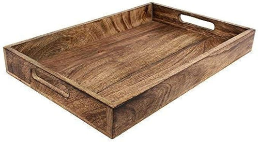 GoCraft Handmade Classic Wooden Tray – Medium 15" Serving Tray for Kitchen, Dining, and Home Use – Elegant Wood Serveware for Food, Drinks, Snacks