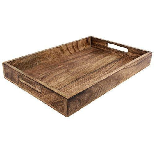 GoCraft Handmade Classic Wooden Tray – Medium 15" Serving Tray for Kitchen, Dining, and Home Use – Elegant Wood Serveware for Food, Drinks, Snacks