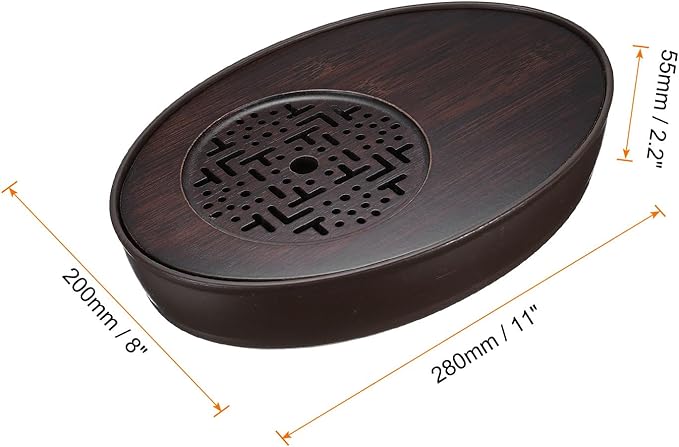 HARFINGTON Bamboo Chinese Gong Fu Tea Tray 11" Oval Classic Tea Tray Bamboo Tea Table Furniture Vintage Tea with Water Storage Box for Drinking Tea Brown