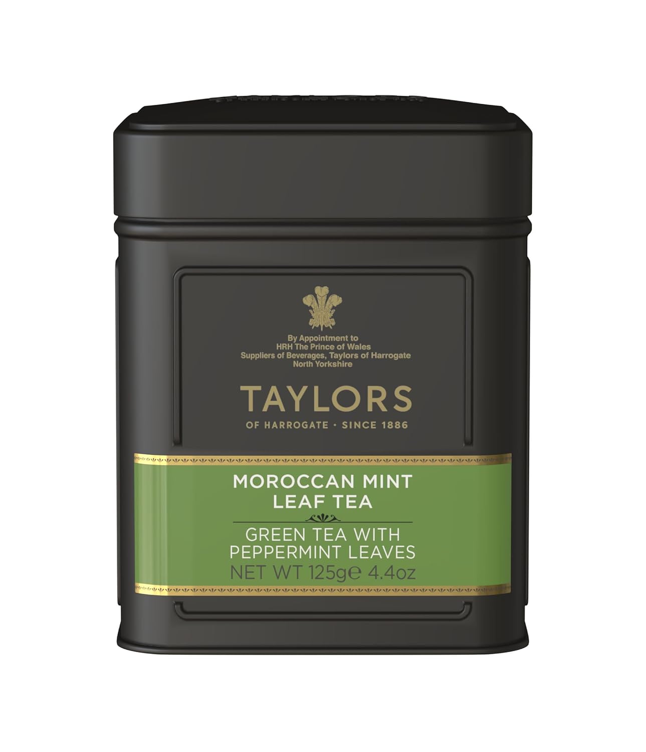 Taylors of Harrogate Moroccan Mint, Green Tea, Loose Leaf, 4.41 Ounce Tin Caddy, Fresh, Light, and Lively, Caffeinated, Premium Whole Leaf Tea