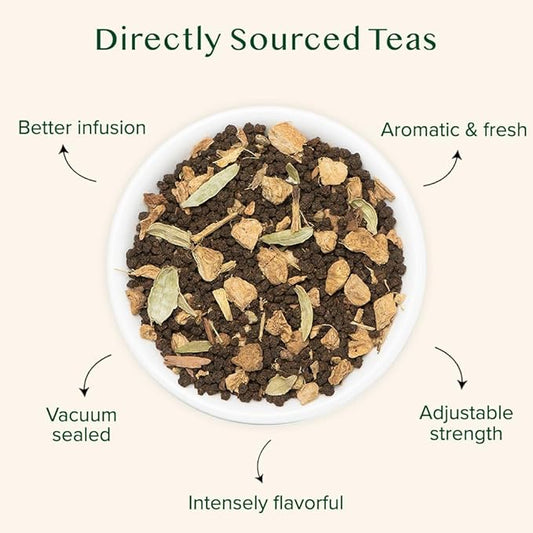 VAHDAM, Ginger Masala Chai Tea (50+ Cups,3.53oz) Authentic Indian Ginger Tea | Spiced Chai Tea Loose Leaf | Brew Hot, Iced Or Chai Latte | Vacuum Sealed Pack