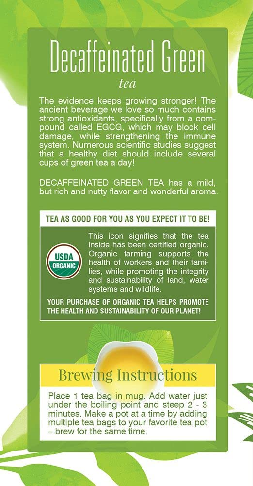 Davidson's Organics, Decaffeinated Green, 25-count Tea Bags, Pack of 6