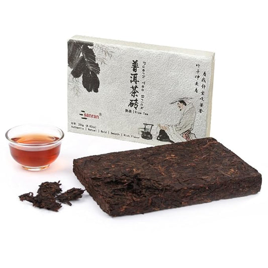 SANRAN Aged Pu-erh Tea, Ripe Puerh Tea Brick, Year 2021, Fermented Puer Black Tea, 250g/8.82oz