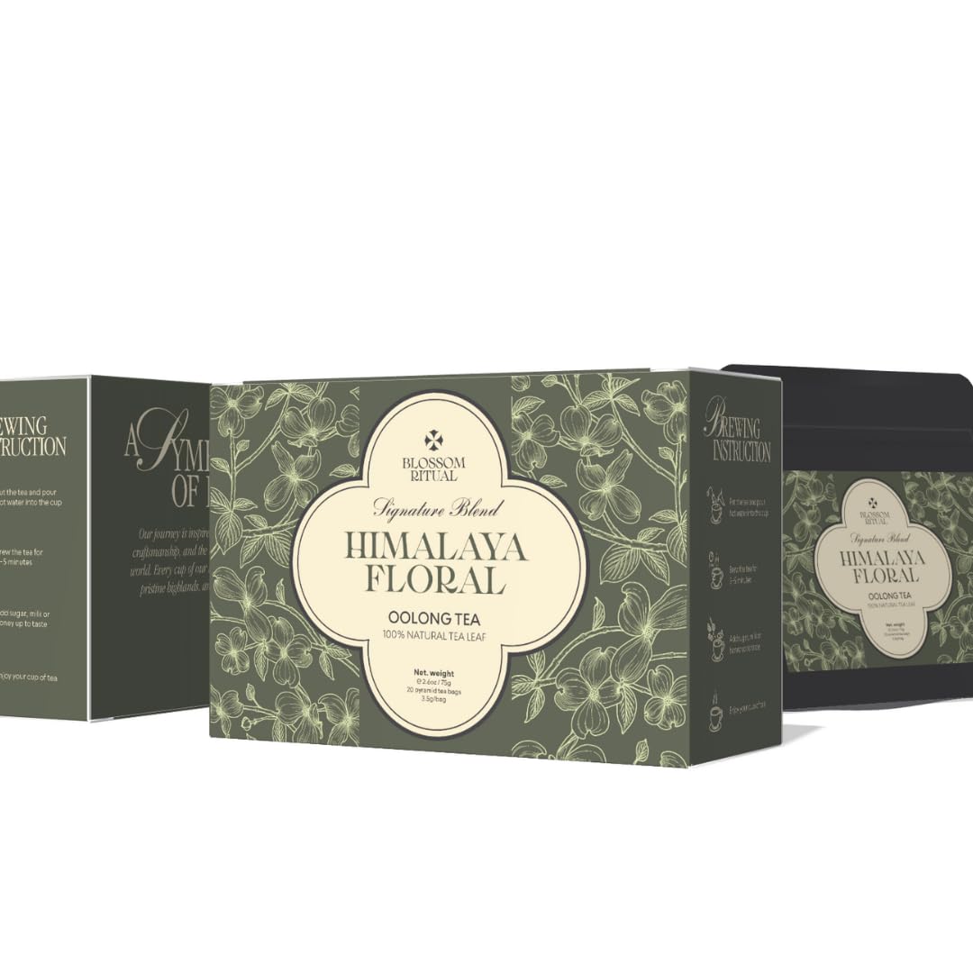 BLOSSOM RITUAL Himalayan Floral – Osmanthus Infused Oolong Loose Leaf – 20 Corn Based Pyramid Bags – Serve Upto 60 cups – Milky Floral Scent &amp; Flavor – Gentle Energy Boost &amp; Overall Calmness| 2.65oz