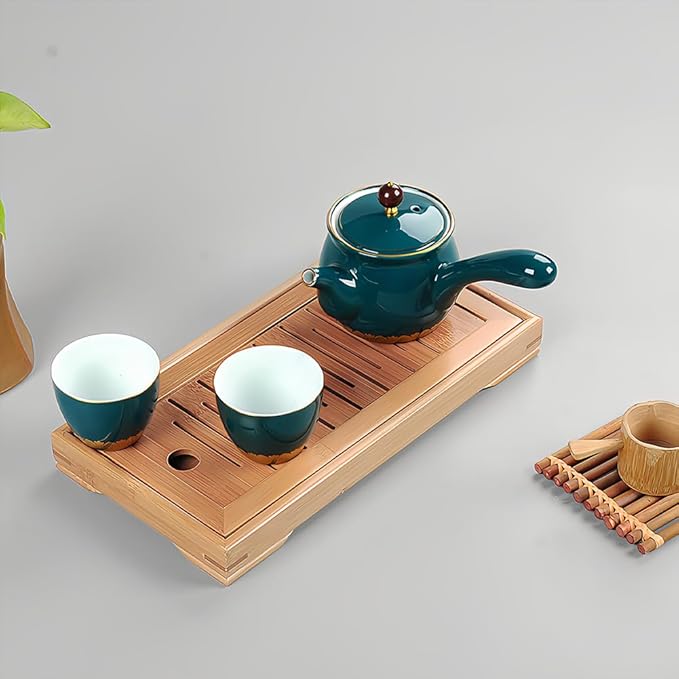 Joyzan Chinese Tea Tray, Mini Bamboo Small Gongfu Tea Table Set Japanese Serving Kung Fu Plate Drainage Reservoir Drawer Type Water Storage Box Chassis Wooden Home Office Household Teahouse Bar