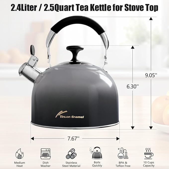 Tea Kettle Stovetop,Stainless Steel Whistling Tea Kettle For Stove Top, 2.5 Qt Tea Pot With Folding Handle