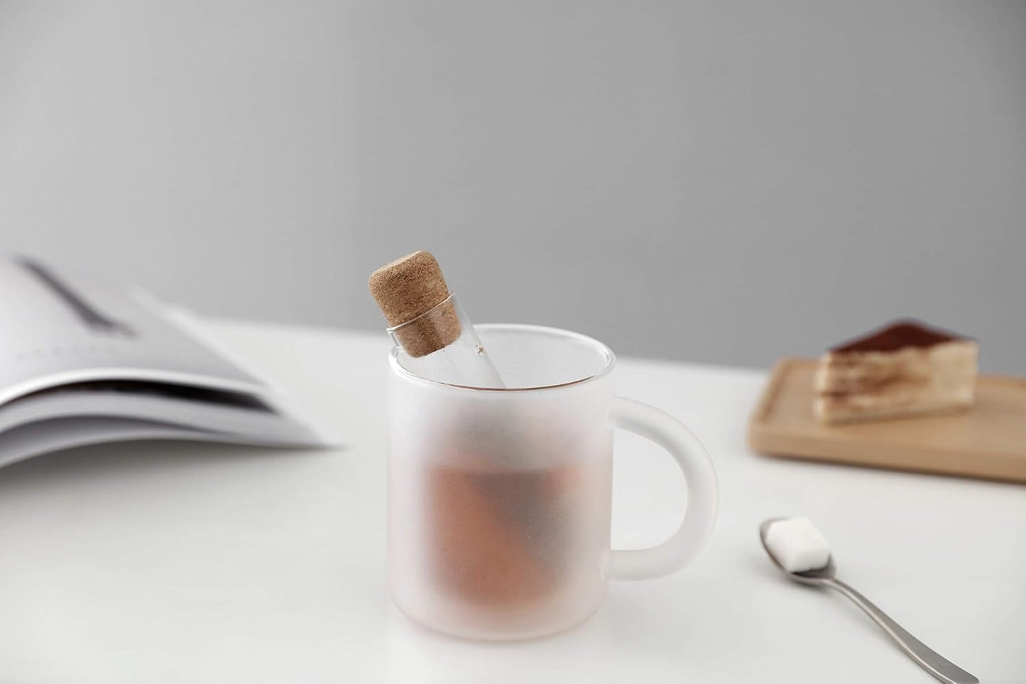 VIVA Travel Glass Tea Infuser Tube with Cork Lid - For Brewing Tea On The Go