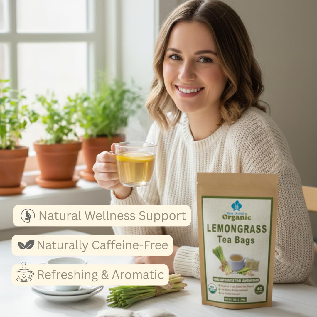 Organic Lemongrass Tea Bags - 40 Natural Corn Fiber Sachets - for Hot or Cold Drinks - Caffeine Free