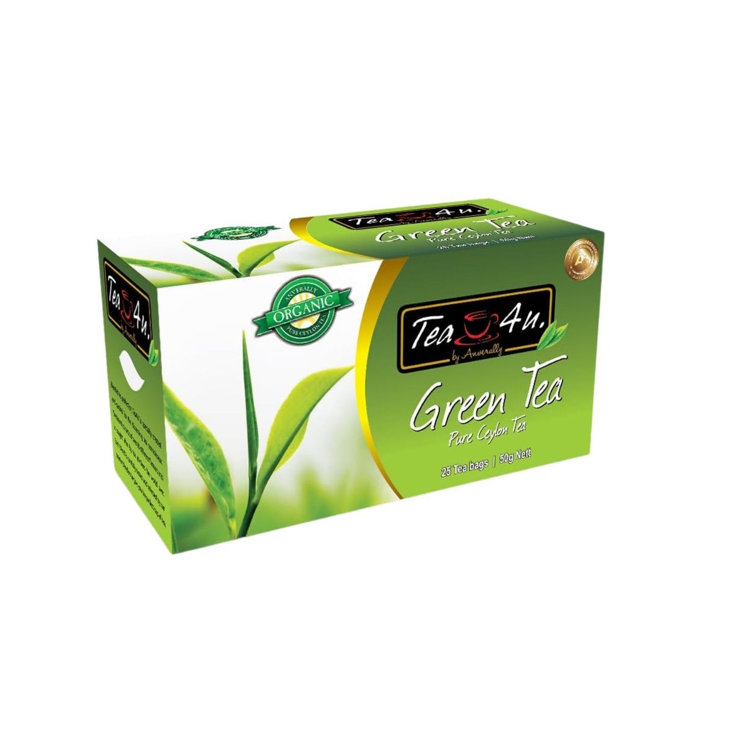 Tea4U Organic Green Tea, Ceylon TeaBags - Handpicked Leaves from the Finest Tea Estates and Expertly Blended - 25 Count