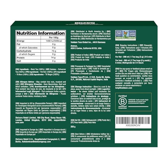 VAHDAM, English Breakfast Black Tea Bags (100 Count) High Caffeine | Strong, Robust & Flavoury | Pyramid Tea Bags | Full Bodied Black Tea Leaves