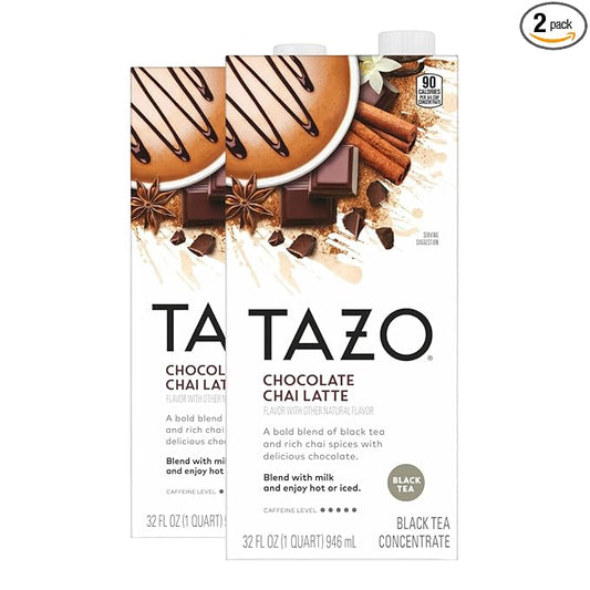 TAZO Chocolate Chai Latte, Flavored Black Tea Concentrate, 32 Fl Oz Carton (Pack of 2)