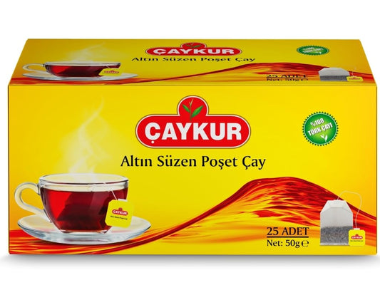 ÇAYKUR Black Tea Bags, Altın Suzen Turkish Tea, Individually Wrapped Cup Brew Bags, Bright Red Color, Best Turkish Loose-Leaf Flavor, 25 Tea Bags (50g / 1.76 oz)