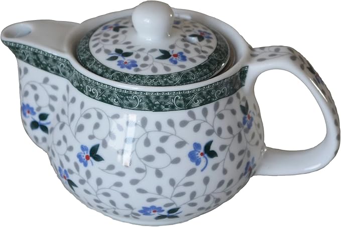 Small Porcelain Teapot, 9oz Tea Pot with Stainless Steel Filter Removable (Flower)