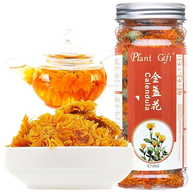 Plant Gift Herbal Calendula tea, Chinese Flower tea, 100% Natural Marigold Calendula Flowers Dried, Natural Calendula - Premium Calendula herbs - Non-GMO - Caffeine-free Tea 35g/1.23oz