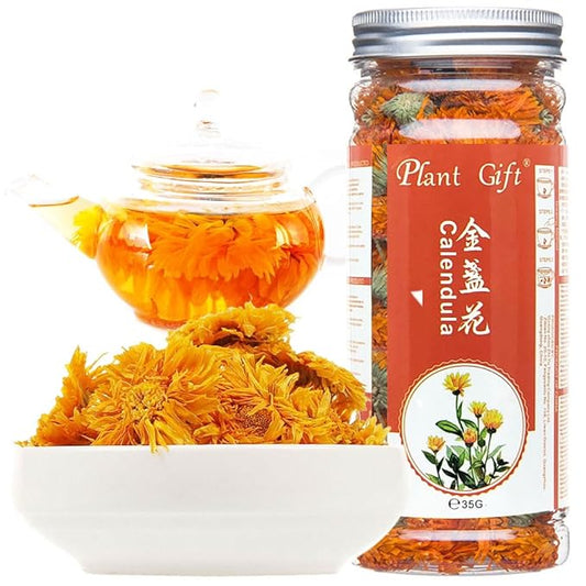 Plant Gift Herbal Calendula tea, Chinese Flower tea, 100% Natural Marigold Calendula Flowers Dried, Natural Calendula - Premium Calendula herbs - Non-GMO - Caffeine-free Tea 35g/1.23oz