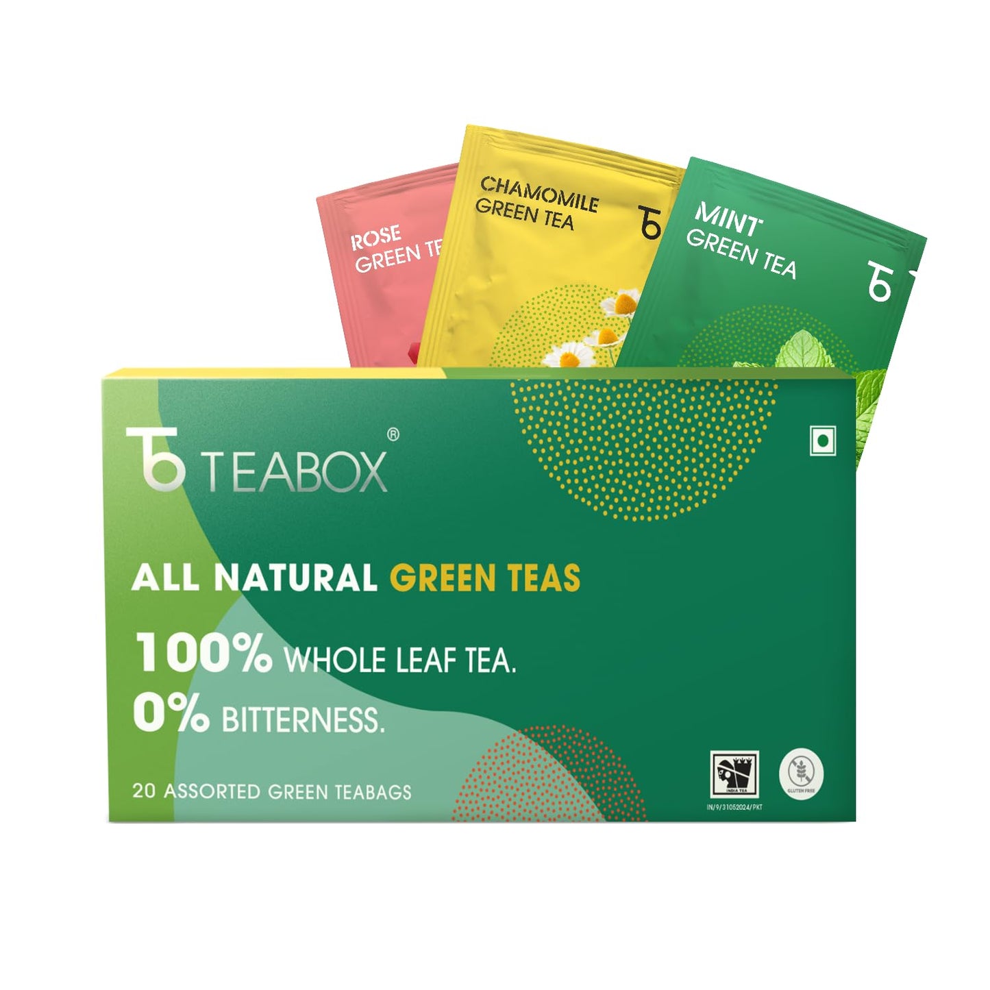 Teabox Green Tea Sampler Bags | 100% Natural I Immunity Boosting Sampler Pack | USDA Certified Organic Green Tea (20 Count (Pack of 1))