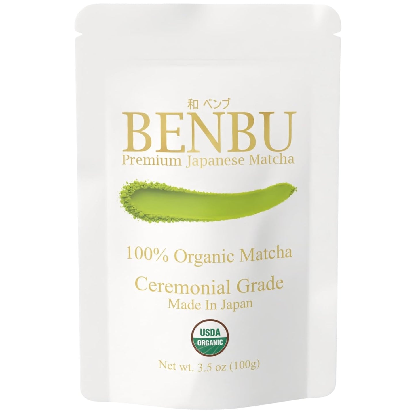 BENBU Matcha Powder - USDA Organic Ceremonial Grade, First Harvest, Stone-Milled in Japan, Authentic Japanese Green Tea, No Additives, 3.5 oz (100g) Pouch