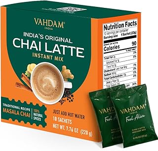 VAHDAM Instant Chai Latte - 10 Sachets (7.7 Oz / 220g) | Authentic Indian Chai with Natural Spices | Just Add Water, No Steeping Required | Creamy Chai Latte Anytime