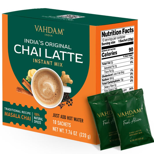 VAHDAM Instant Chai Latte(7.7oz|10 Sachets) Authentic Indian Chai Tea