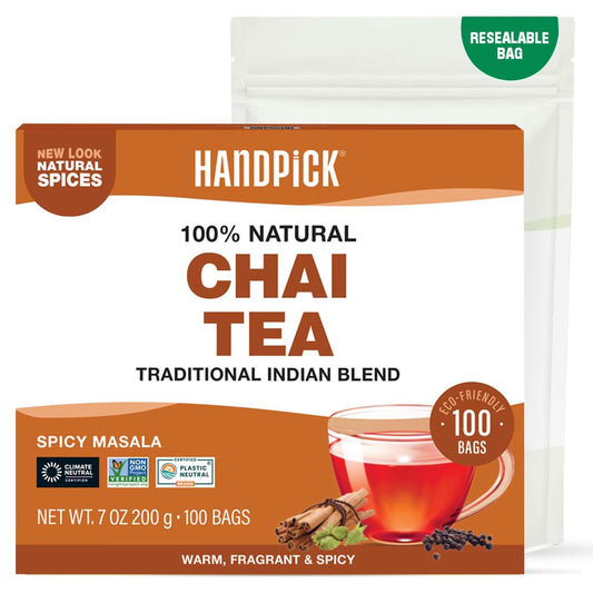 HANDPICK Masala Chai Teabags (100 Count) Robust & Aromatic Authentic Chai