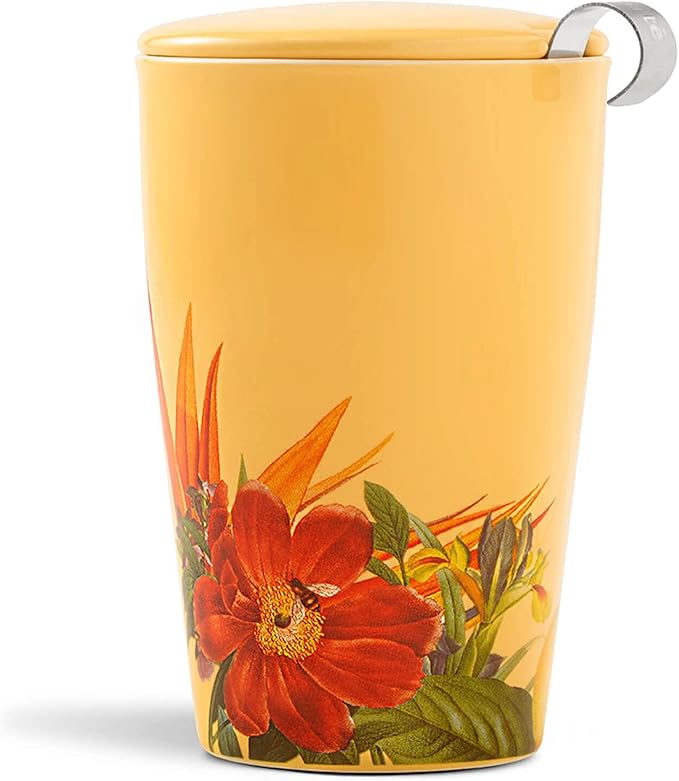 Tea Forte Double-Walled Ceramic Kati Cup, Removable Stainless Steel Infuser Basket and Lid, Steeps 1