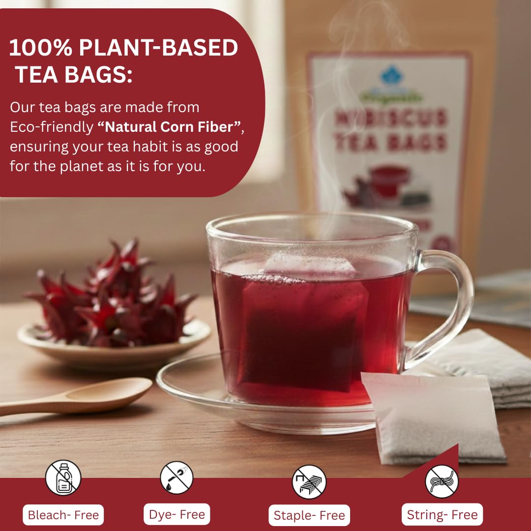 Organic Hibiscus Tea Bags 40 Count | Rare Variety Thai Red Purple Hibiscus Loose Flowers in Unbleached Sachets | Small Lot Eco-Farmed