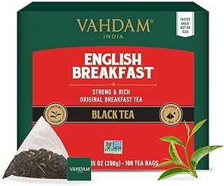 VAHDAM, English Breakfast Black Tea Bags (100 Count) High Caffeine | Strong, Robust & Flavoury | Pyramid Tea Bags | Full Bodied Black Tea Leaves