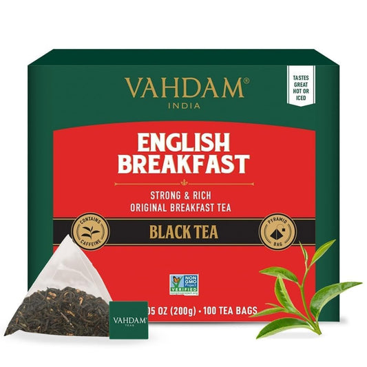 VAHDAM, English Breakfast Black Tea Bags (100 Count) High Caffeine, Strong, Robust & Flavoury, Pyramid Tea Bags, Full Bodied Black Tea Leaves
