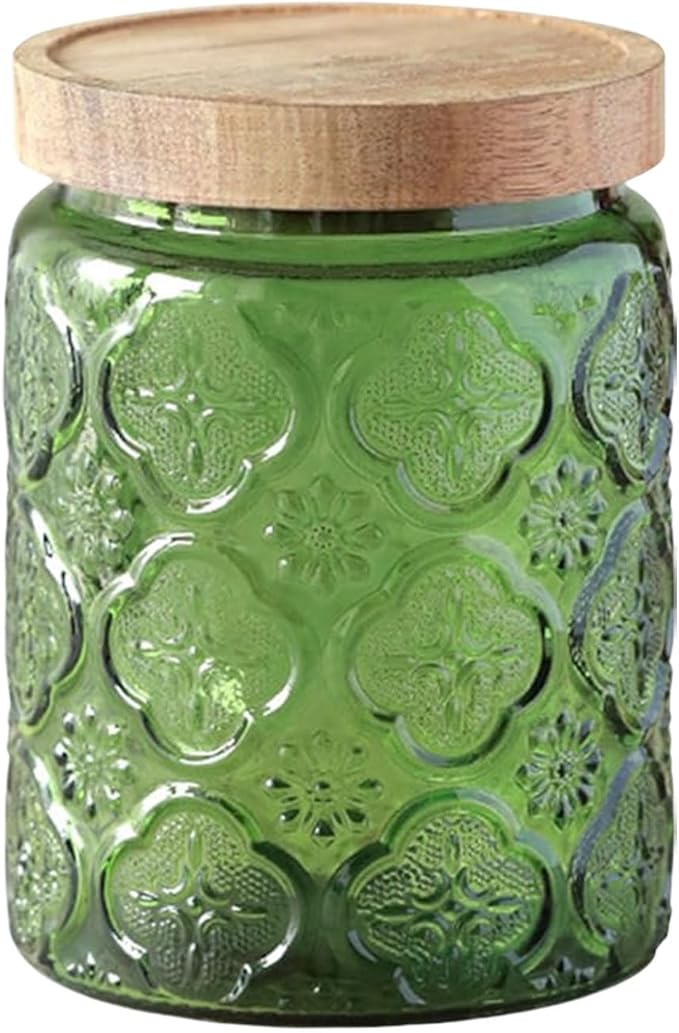 Glass Jar with Lid, Vintage Glass Storage Jars with Airtight Lid Coffee Canister Sugar Container for Kitchen Counter Pantry, Spice, Candy