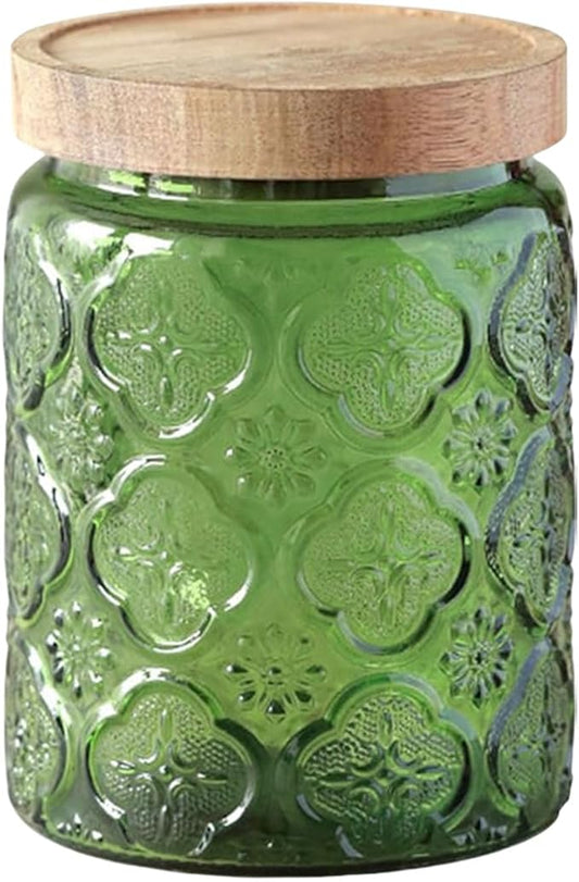 Glass Jar with Lid, Vintage Glass Storage Jars with Airtight Lid Coffee Canister Sugar Container for Kitchen Counter Pantry, Spice, Candy