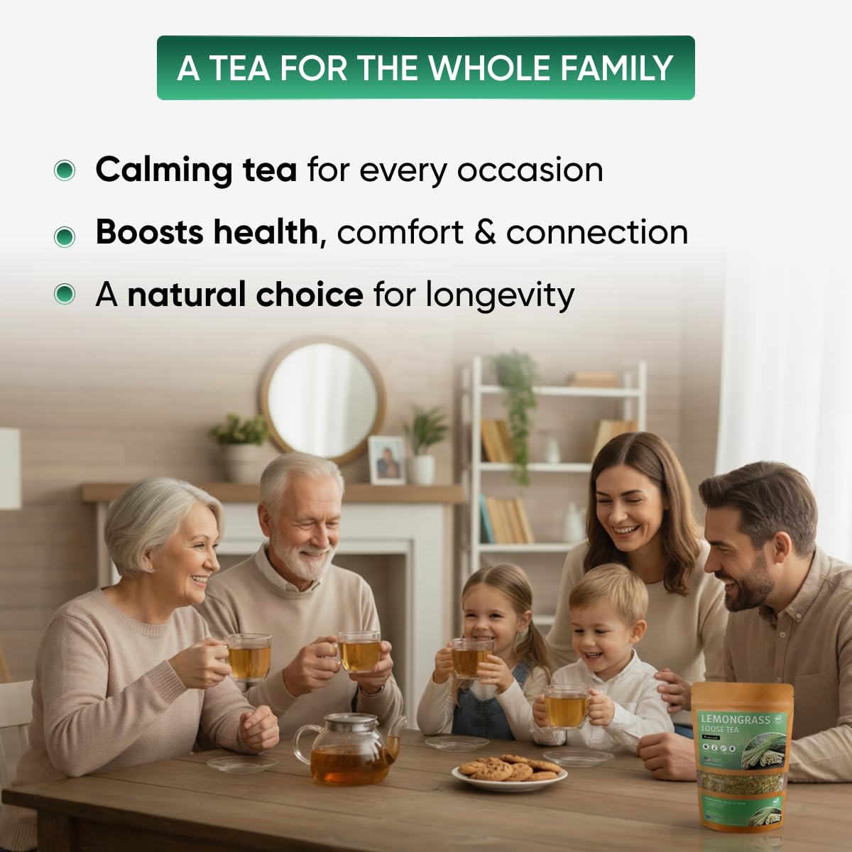 Lemongrass Leaf Loose Tea – 4oz Size (Premium Dried Lemongras Loose Leaf Tea - 4 oz), Natural Extract Caffeine-Free Herbal Tea for Relaxation, Wallness with Smooth Taste