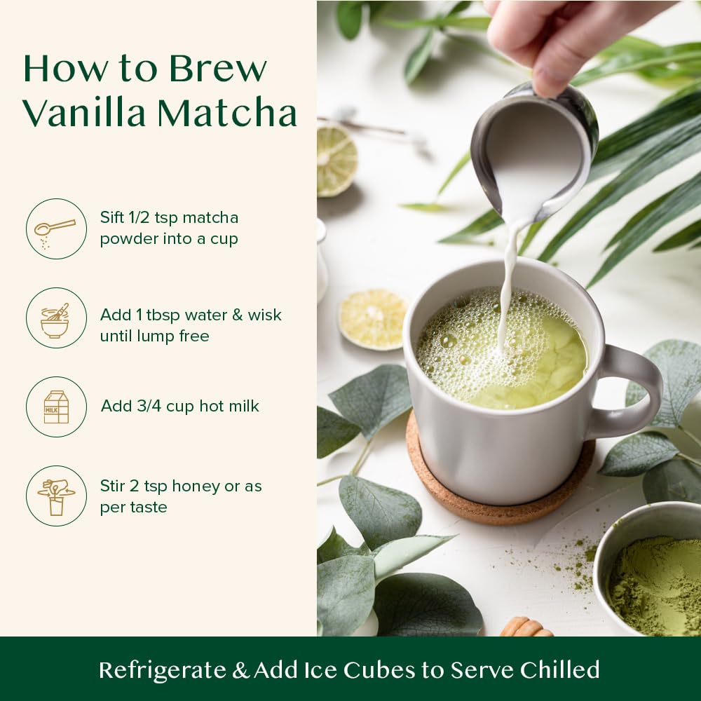 VAHDAM, Japanese Vanilla Matcha Green Tea Powder (50g) Sourced from Japan | Premium Matcha Powder With Pure Vanilla | Brew Delicious Matcha Latte