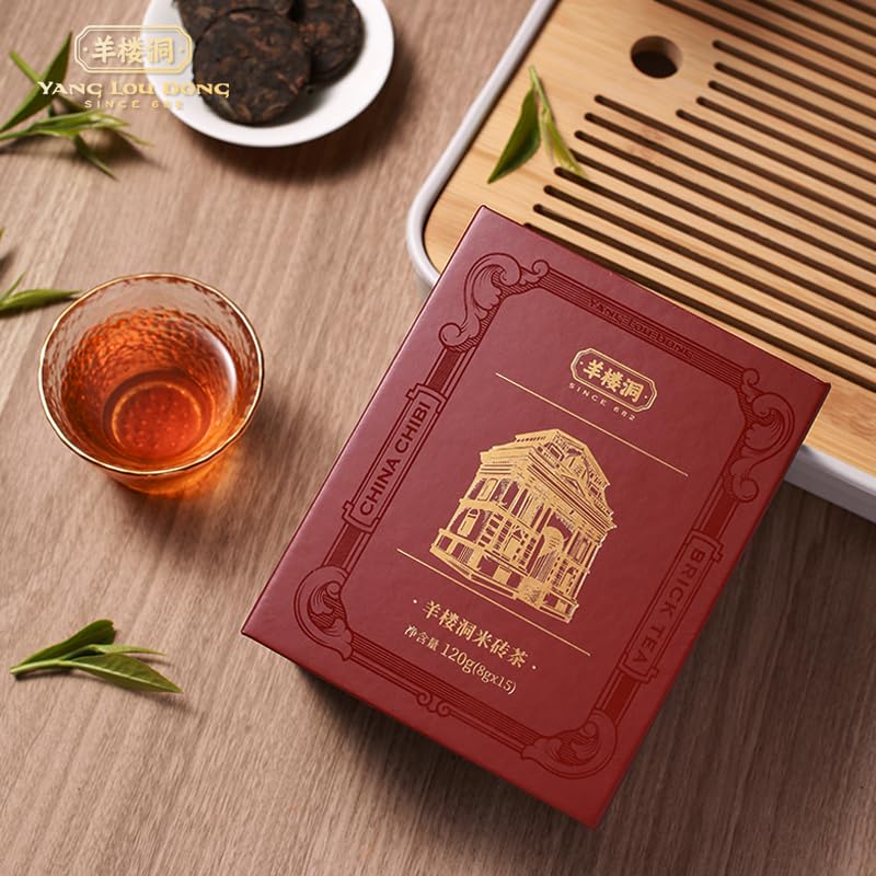 Yangloudong Mi Brick Black Tea - 4.2oz Organic Compressed Chinese Tea with 15 Individually Packed Full-Leaf Teabags for Breakfast & Afternoon