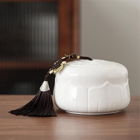 White Porcelain Ceramic Tea Canister, Sealed Jar for Loose Tea-style1