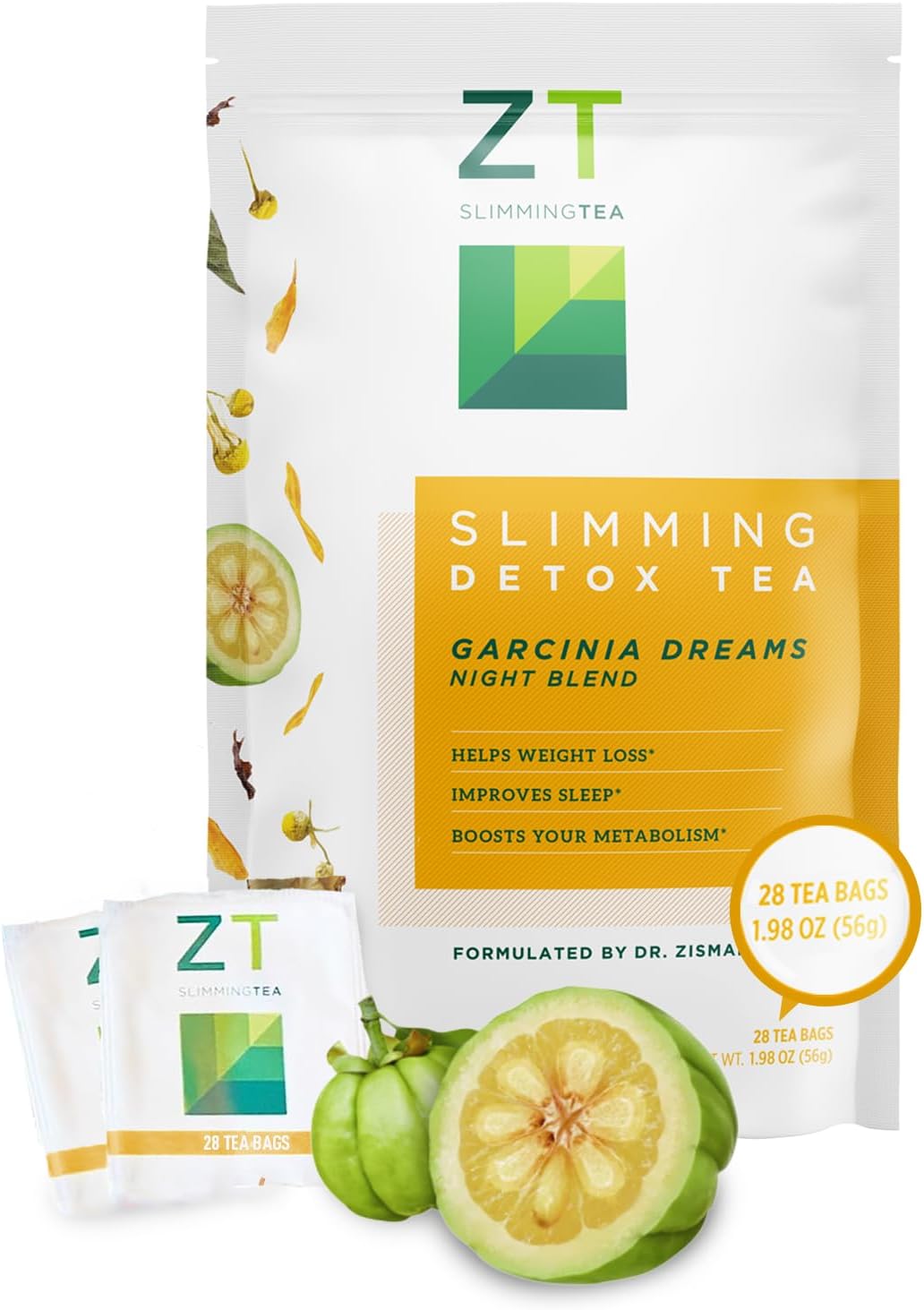 Dr. Zisman ZT Slimming Detox Tea – Garcinia Dreams Night Blend, 28 Count | Caffeine-Free Herbal Tea with Garcinia Cambogia, Chamomile, Peppermint &amp; Ginger, Smooth Herbal Tea Bags for Evening Use