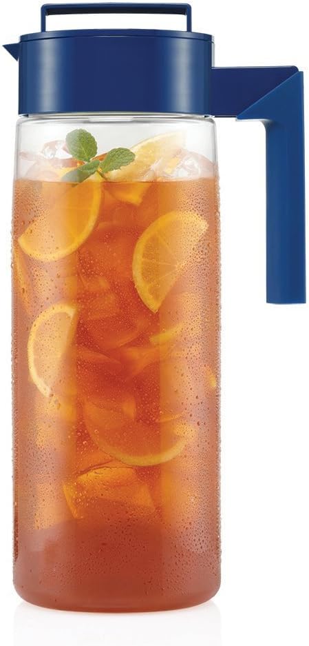 Takeya Flash Chill Iced Tea Maker - Airtight & Durable Iced Tea Maker Jug with Silicone Carry Handle - Leak-Proof & Lightweight Tea Infuser with Patented Flash Chill Technology - 2 Quart, Blueberry