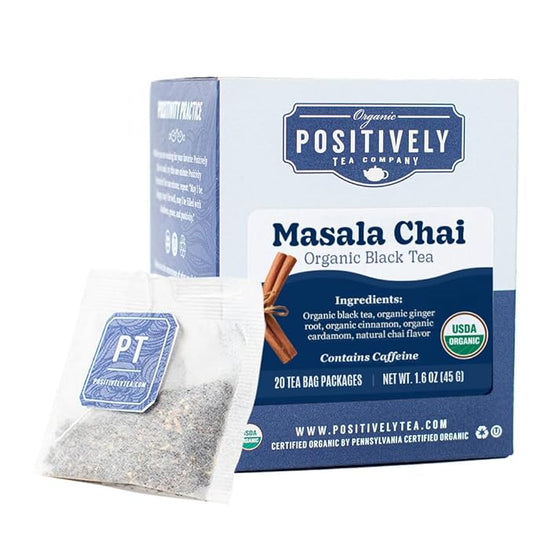 Organic Positively Tea Company, Masala Chai Black Tea Bags, 20 Count