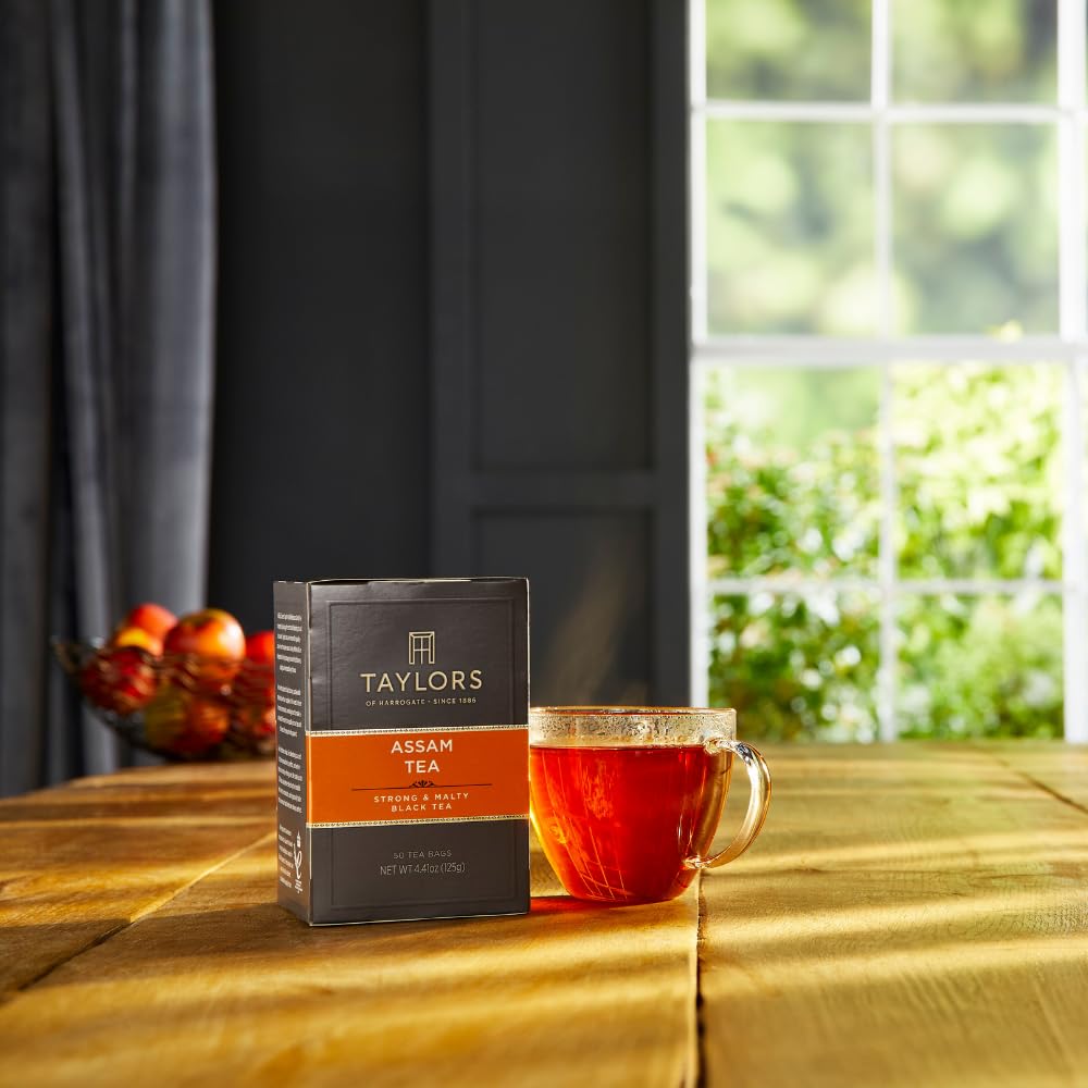 Taylors of Harrogate Assam Black Tea Bags, 50ct (Pack of 1) | Full-bodied, Satisfying and Malty, Caffeinated, Enjoy Hot or Iced, At Breakfast or with Milk. One 4.4 Oz Box.